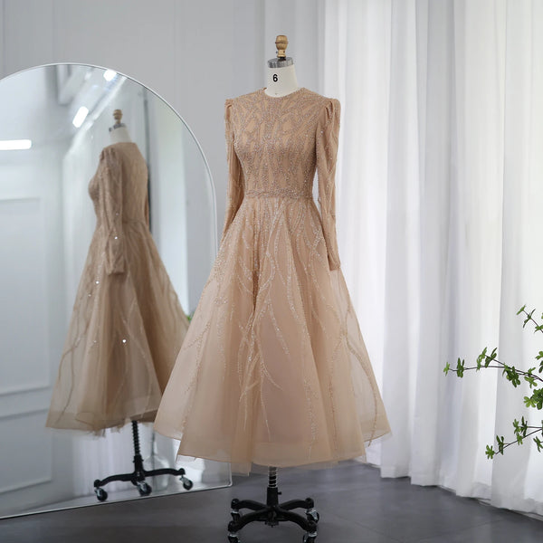 Vestido de Festa Midi com Manga Longa - Modelo Especial