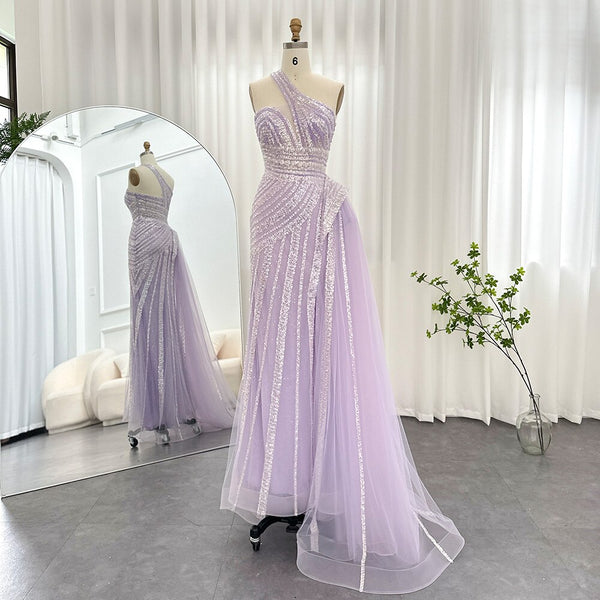 Vestido de Festa Luxo Ombro Assimétrico e Cauda em Tule - Modelo Especial