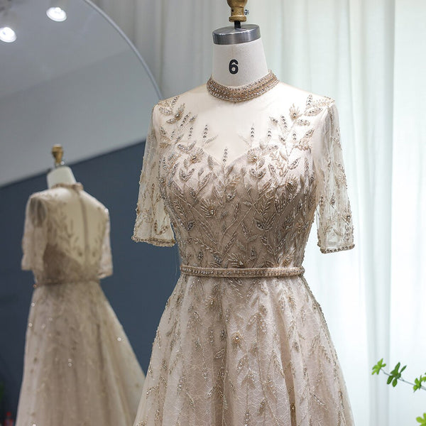 Vestido de Festa Luxo Clássico com Cristais em Padrão Folhagem - Modelo Especial