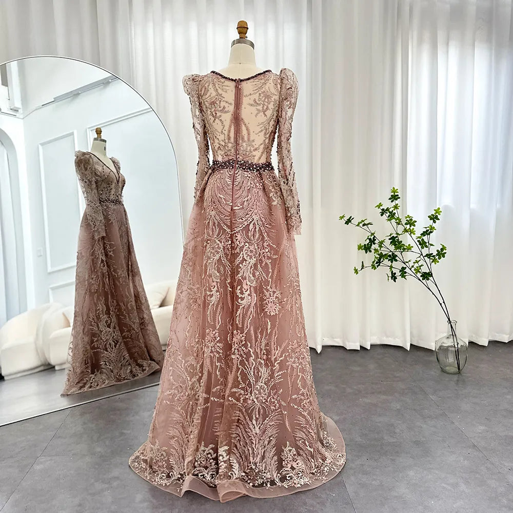 Vestido de Festa Longo ao Estilo Oriental Rosa Empoeirado Modelo Especial