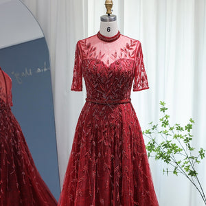 Vestido de Festa Luxo Clássico com Cristais em Padrão Folhagem - Modelo Especial