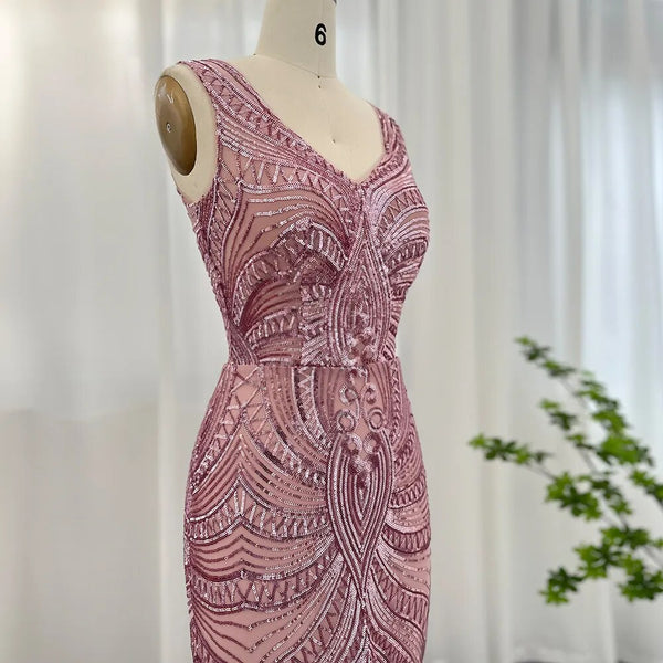 Vestido de Festa Rosa Empoeirado Bordado - Modelo Especial