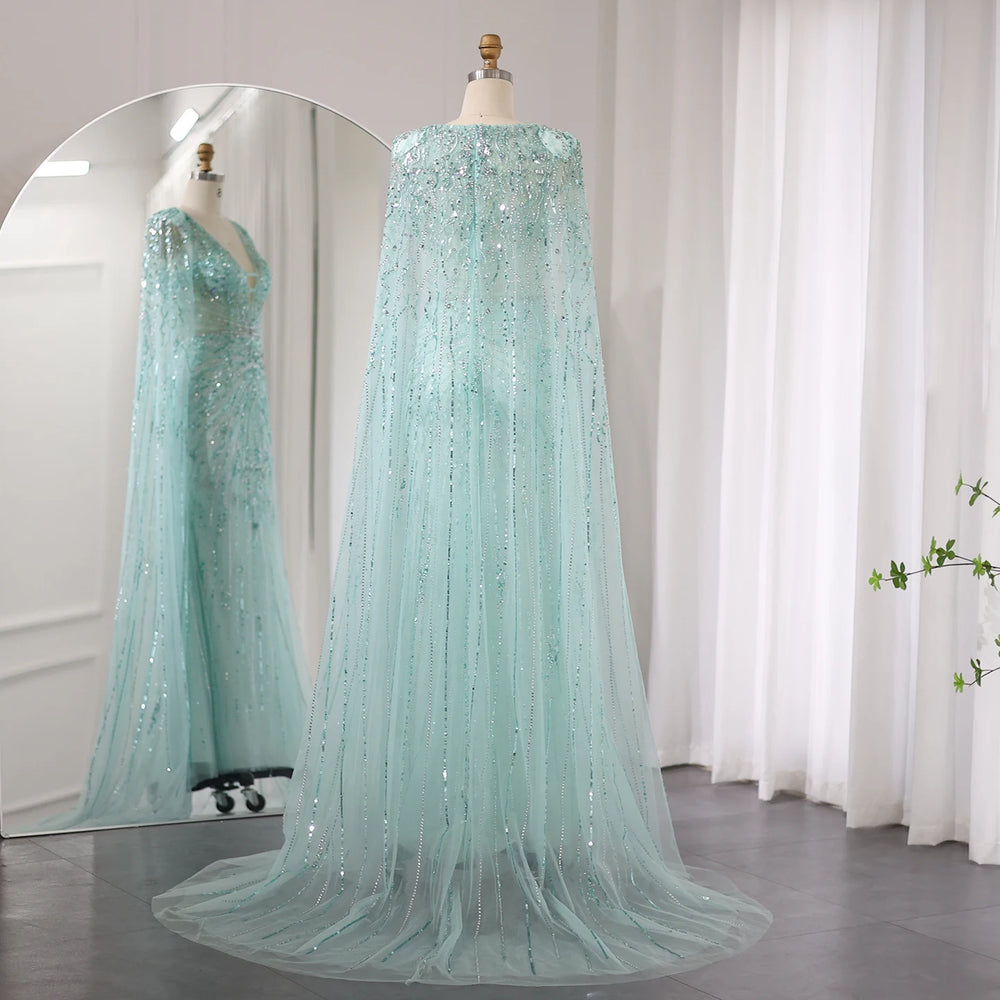 Vestido de Festa Luxuoso com Pedraria e Capa - Modelo Especial