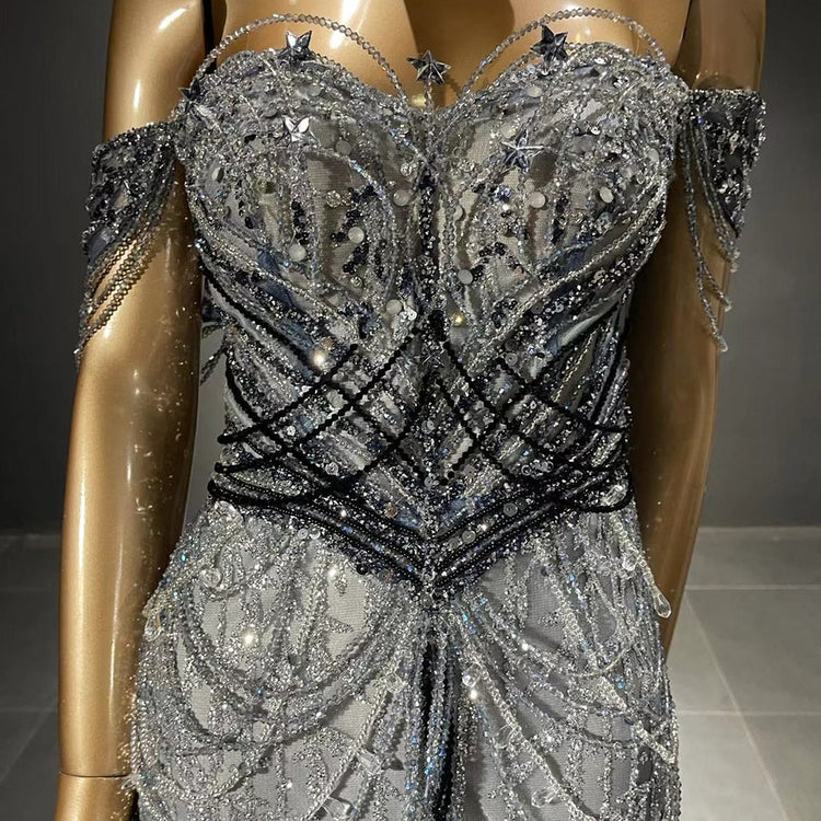 Vestido de Festa Luxo Moonlight com Abertura Lateral Azul Marinho - Modelo Especial
