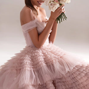 Vestido de Festa Longo com Saia em Volume Rosa Empoeirado Luxo - Modelo Especial