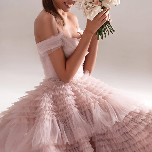 Vestido de Festa Longo com Saia em Volume Rosa Empoeirado Luxo - Modelo Especial
