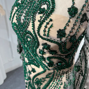 Vestido de Festa Luxo Esmeralda com  Detalhes em Cristais