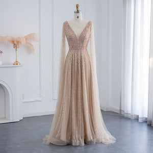 Vestido de Festa Longo Luxuoso com Maxi Manga - Modelo Especial