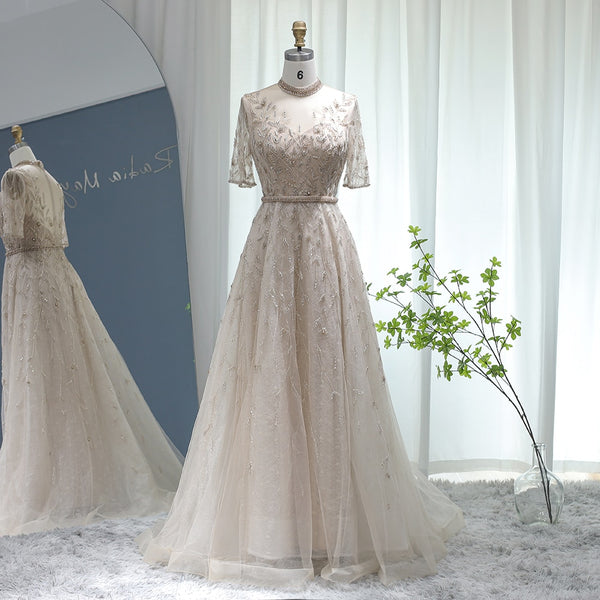 Vestido de Festa Luxo Clássico com Cristais em Padrão Folhagem - Modelo Especial
