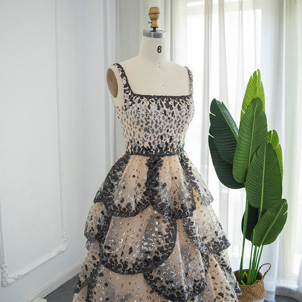 Vestido de Festa Luxo Maxi Flor Decorado em Camadas