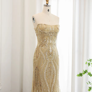 Vestido de Festa Longo Sereia Dourado em Renda - Modelo Especial