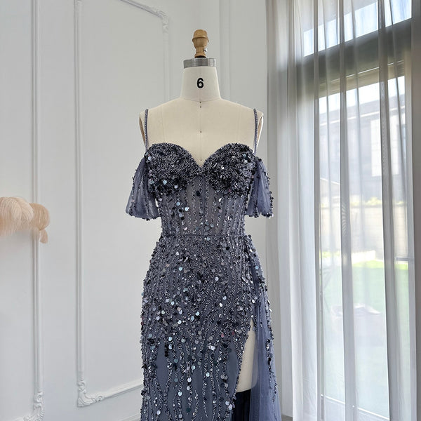 Vestido de Festa Longo Vernazza Cristais com Abertura Lateral - Modelo Especial