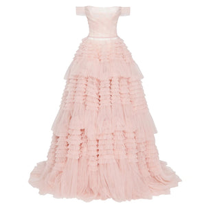 Vestido de Festa Longo com Saia em Volume Rosa Empoeirado Luxo - Modelo Especial