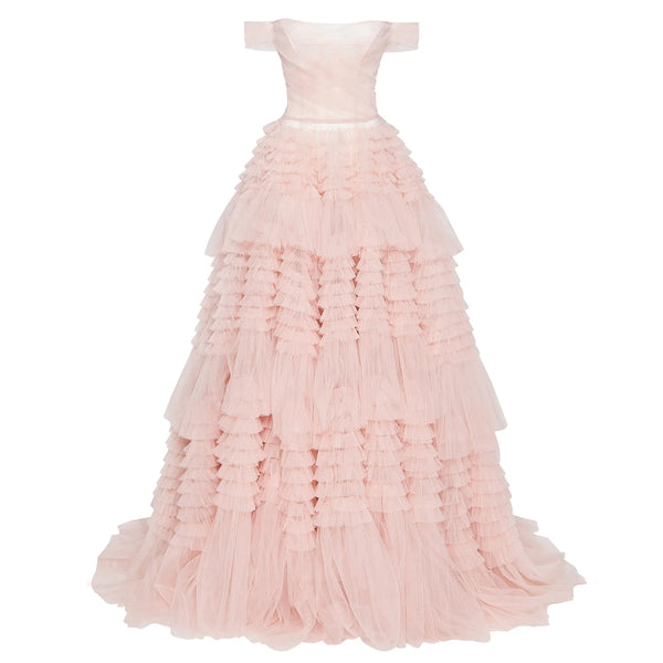 Vestido de Festa Longo com Saia em Volume Rosa Empoeirado Luxo - Modelo Especial