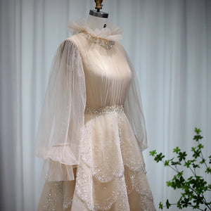 Vestido de Festa Midi em Renda Champanhe- Modelo Especial