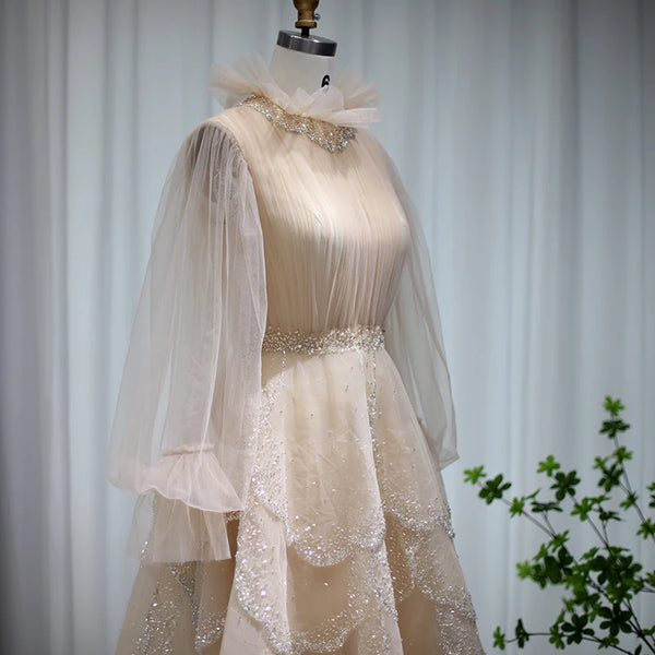 Vestido de Festa Midi em Renda Champanhe- Modelo Especial