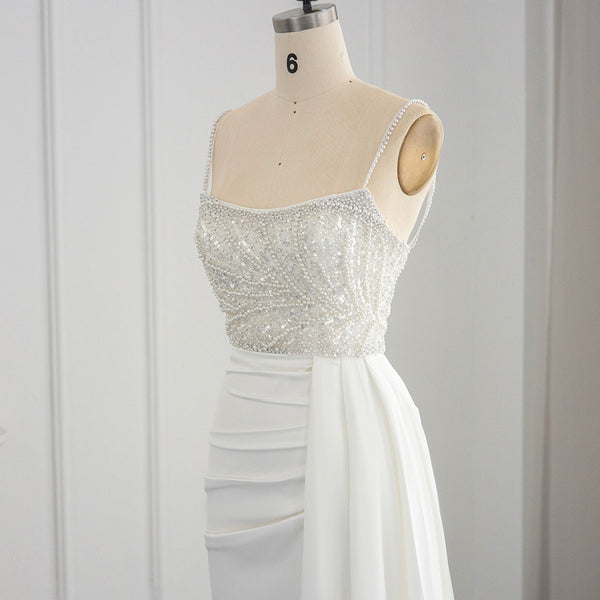 Vestido de Festa Longo Frisado em Cristais Branco - Modelo Especial