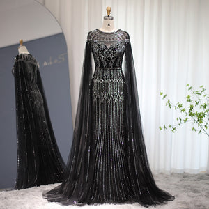Vestido de Festa Longo com Manga Capa Árabe Luxo - Modelo Especial
