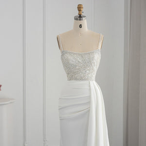 Vestido de Festa Longo Frisado em Cristais Branco - Modelo Especial