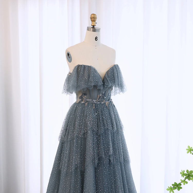 Vestido de Festa Cascata Luxo Azul Serenity - Modelo Especial