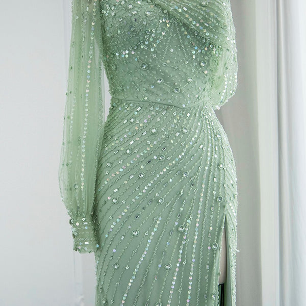 Vestido de Festa Longo com Manga Única Detalhado - Modelo Especial