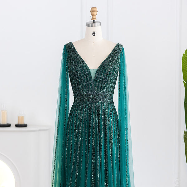 Vestido de Festa Longo Luxuoso com Maxi Manga - Modelo Especial