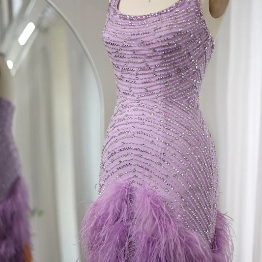 Vestido de Festa com Plumas Lavanda - Modelo Especial