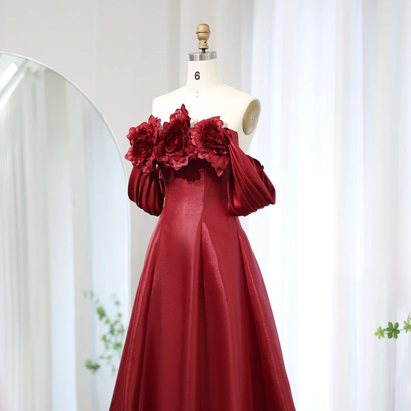 Vestido de Festa Longo Marsala Flores 3D - Modelo Especial