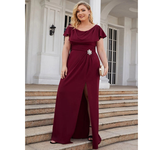 Vestido de Festa Longo com Babados e Aplique Broche (Pronta Entrega)