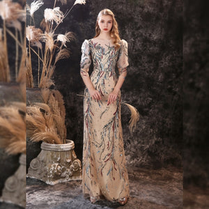 Vestido de Festa Luxo com Detalhes em Paetês Multicor (Pronta Entrega)