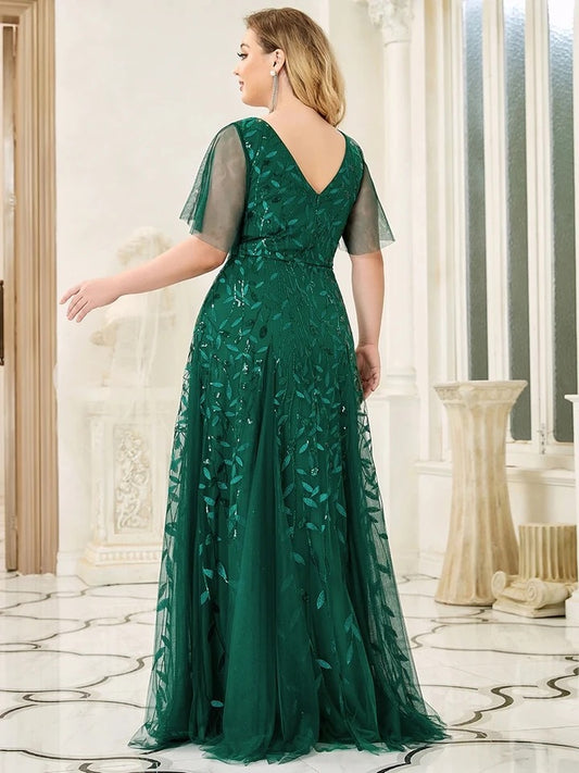 Vestido de Festa Longo com Detalhes em Brilhos Bordados Verde (Pronta Entrega)
